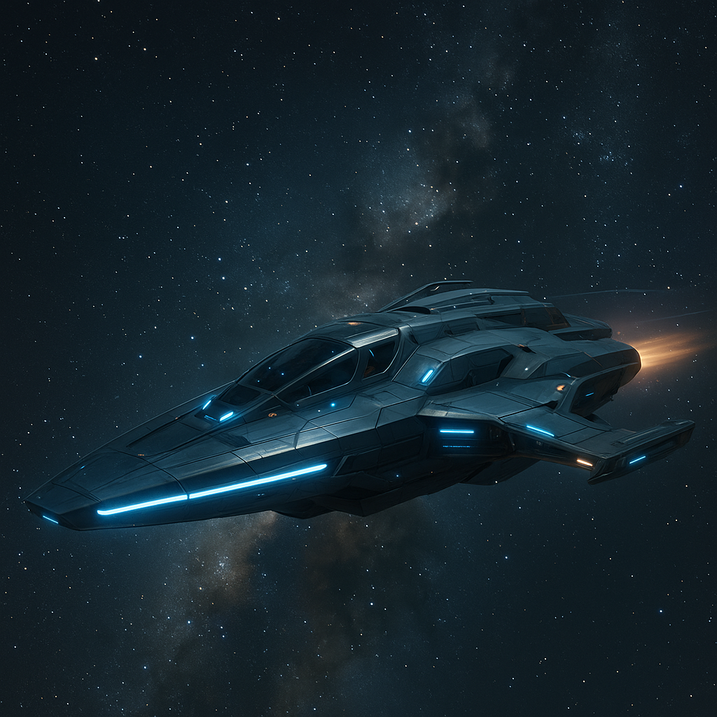 Futuristic spaceship flying through space