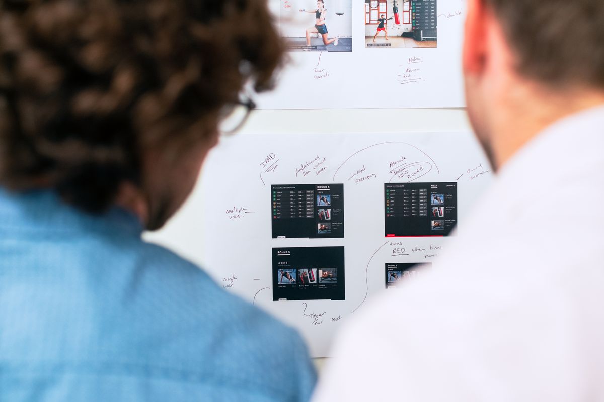 Professionals planning a software project together in a modern office